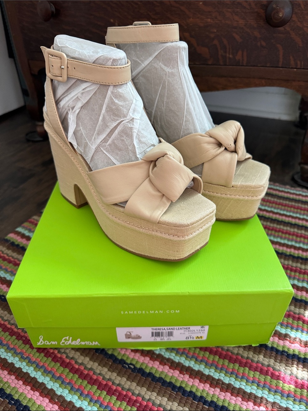 Sam Edelman Knot Front Ankle-Strap Platform Sandals — Tan